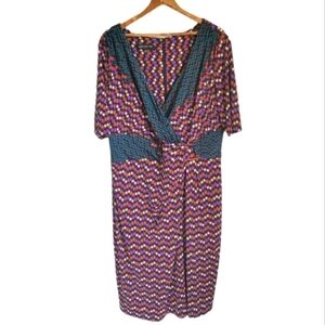 Jones New York Geometric Pattern V-neck Dress, size 16W